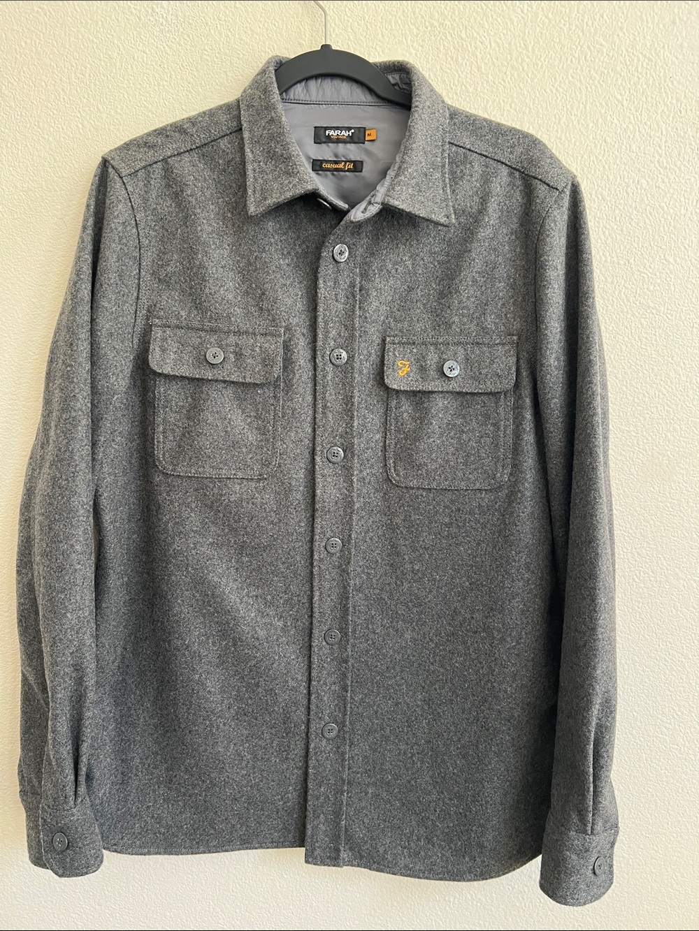 FARAH VINTAGE Wool Blend Classic Utility Overshirt Shirt Jacket Grey Men's M